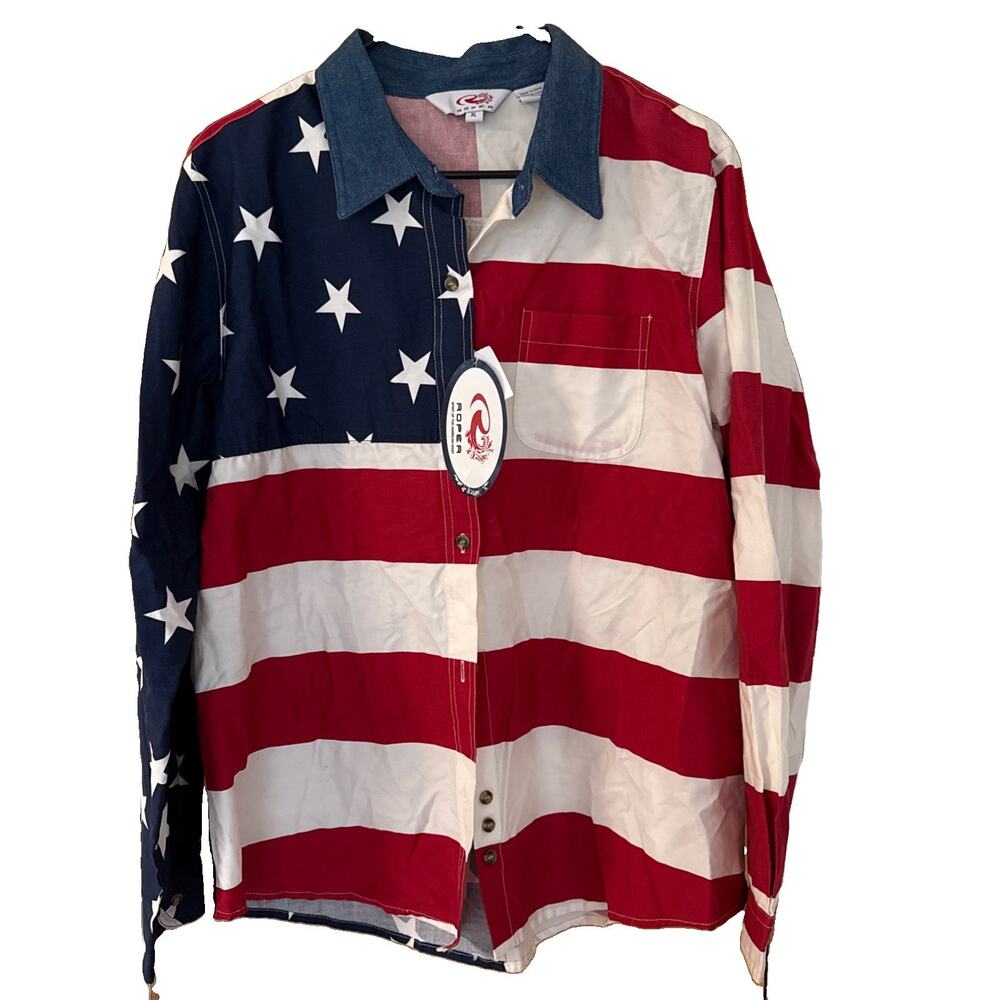 New USA Red White And Blue Roper Button Down Shirt Women’s XL